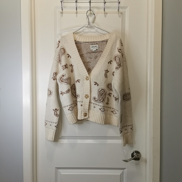 American Eagle Outfitters Sweaters - Elegant Cream and Brown Paisley Cardigan